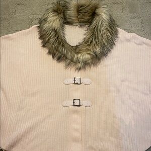 Copper Key Blush Pink Sweater poncho with Faux Fur Trim